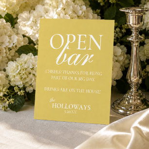 Modern Elegant ChartreuseOpen Bar Wedding Pedestal Sign