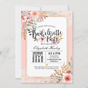 Modern Elegant Chic Bachelorette Party Pink Flower Invitation