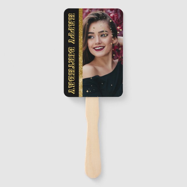 Modern elegant chic black and gold sweet 16 hand f fan (Back)