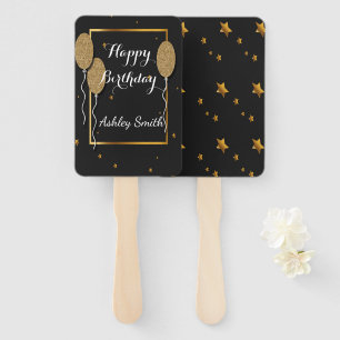 Modern elegant chic black and gold sweet 16 hand fan