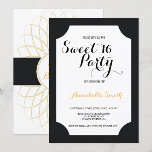 Modern elegant chic black and gold sweet 16 invitation