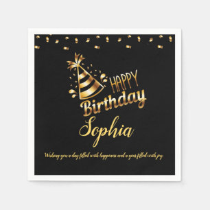 Modern elegant chic black and gold sweet 16 napkin