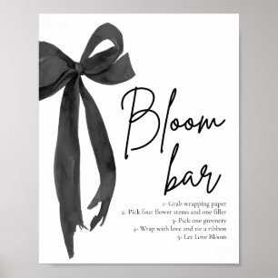 Modern Elegant Chic Black Bow Bloom Bar Sign
