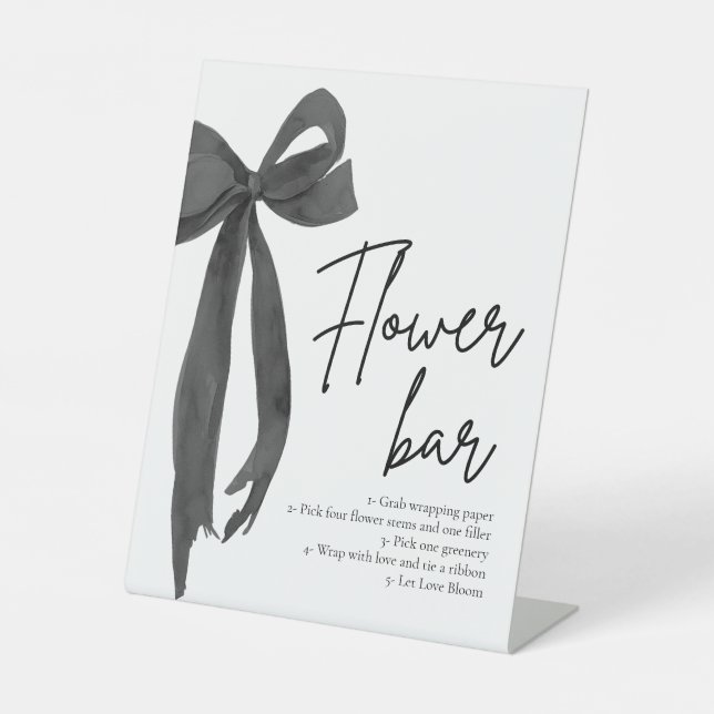 Modern Elegant Chic Black Bow Flower Bar Sign (Front)