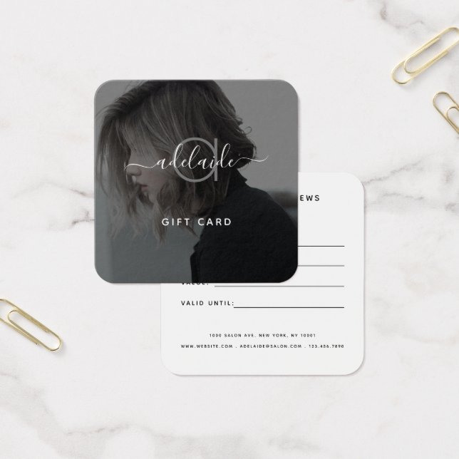 Modern Elegant Chic Black Monogram Photo Gift Card (Office)