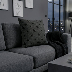 Modern Elegant Chic Black Star Pattern  Cushion