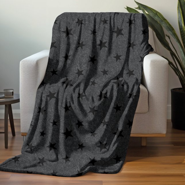 Modern Elegant Chic Black Star Pattern  Fleece Blanket (Creator Uploaded)