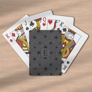 Modern Elegant Chic Black Star Pattern Monogram Playing Cards