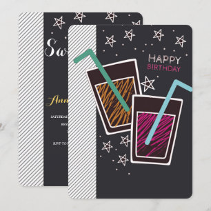 Modern elegant chic black sweet 16 invitation