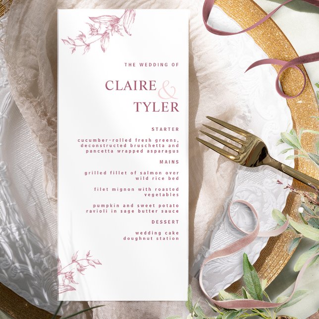 Modern Elegant Chic Burgundy and Pink Wedding  Menu (Creator Uploaded)