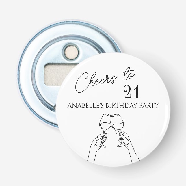 Modern elegant chic cheers to 21 birthday party  bottle opener (Front)