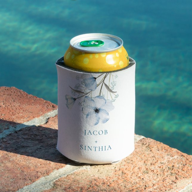 Modern Elegant Chic Dusty Blue Wedding Can Cooler (In Situ Pool)