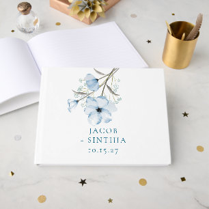 Modern Elegant Chic Dusty Blue Wedding Guest Book