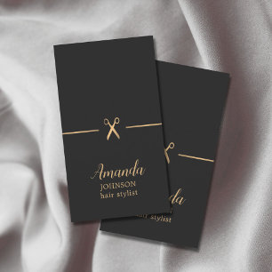 Modern Elegant Chic Faux Gold Black Hair Stylist  Business Card