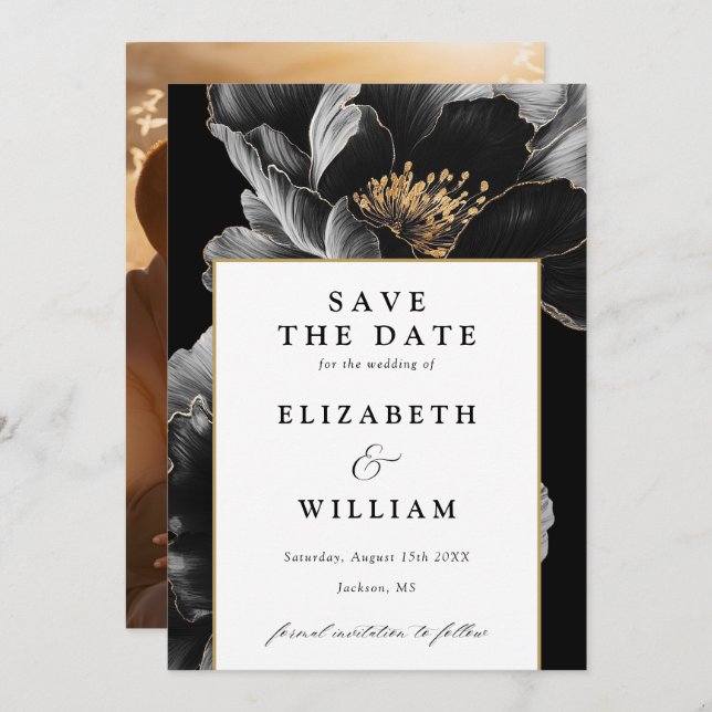 Modern Elegant Chic Floral Photo Wedding Save The Date (Front/Back)