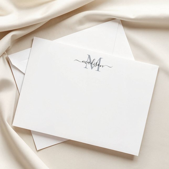 Modern Elegant Chic Girly Script Monogram Grey Card (Creator Uploaded)
