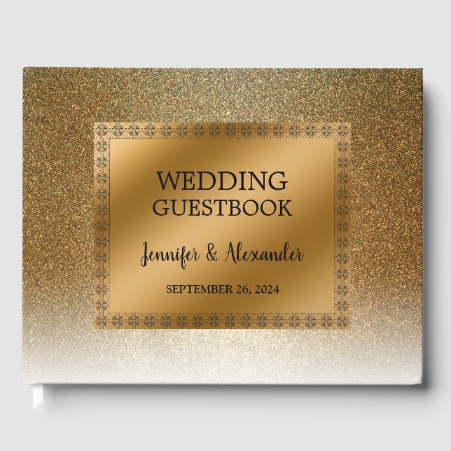 Modern elegant chic glitter gold wedding guest book (Front)