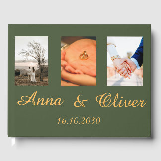 Modern Elegant Chic Handwritten Photo Wedding Gues Guest Book