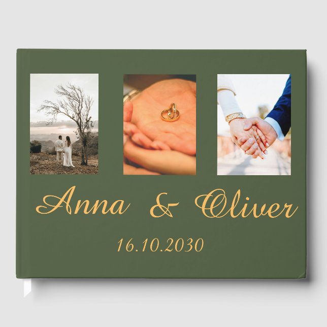 Modern Elegant Chic Handwritten Photo Wedding Gues Guest Book (Front)