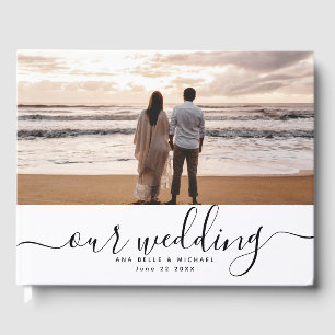 Modern Elegant Chic Handwritten Photo Wedding Guest Book