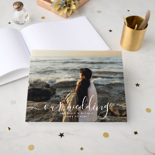 Modern Elegant Chic Handwritten Photo Wedding Guest Book