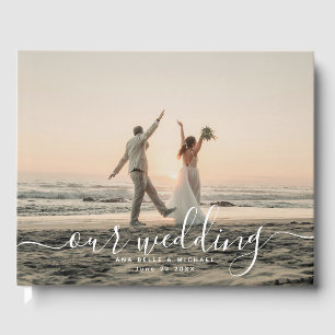 Modern Elegant Chic Handwritten Photo Wedding Guest Book