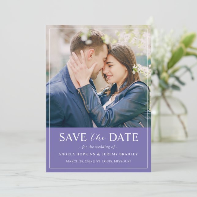 Modern Elegant Chic Lavender Blue Photo Wedding Save The Date (Standing Front)