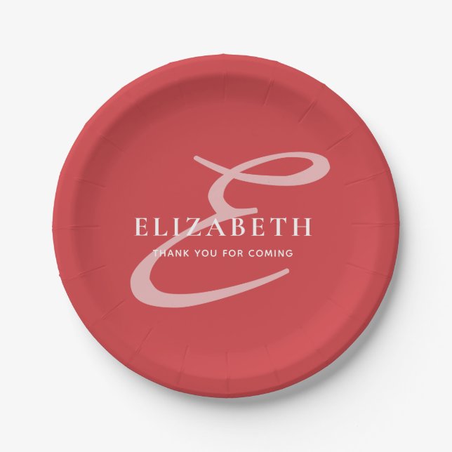 Modern Elegant Chic Monogram Name Thank You Paper Plate (Front)