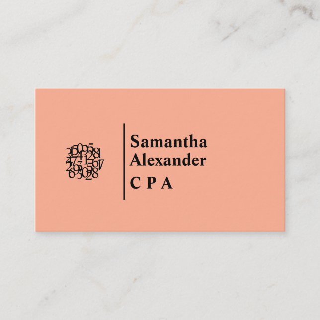 Modern Elegant Chic Numbers Logo Accountant Business Card (Front)