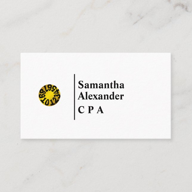 Modern Elegant Chic Numbers Logo Accountant Business Card (Front)
