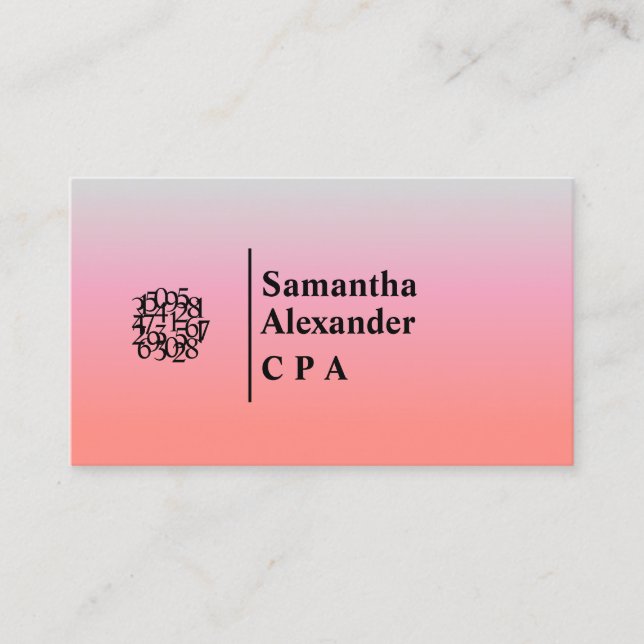 Modern Elegant Chic Numbers Logo Accountant  Business Card (Front)