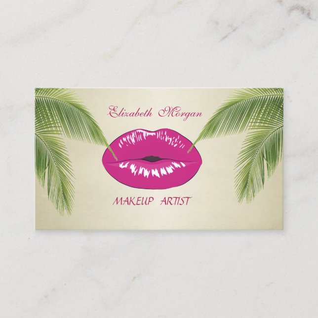 Modern Elegant Chic ,Palm Leaves,Lips Business Card (Front)