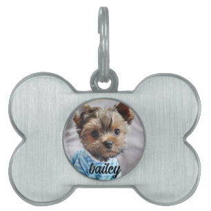 Modern Elegant Chic Pet's Simple Name and Photo Pet ID Tag