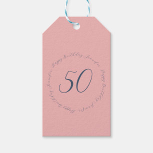 Modern Elegant Chic Pink and Navy 50th Birthday Gift Tags
