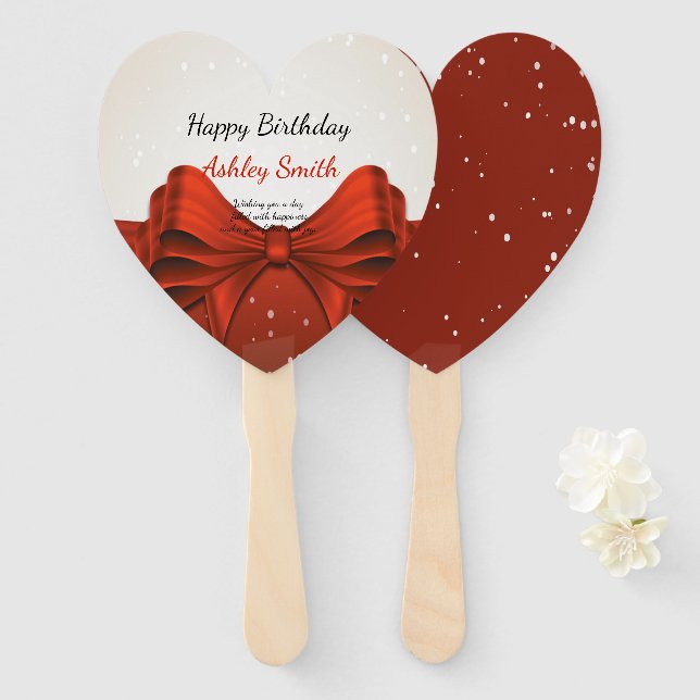 Modern elegant chic red ribbon  sweet 16 hand fan (Front and Back)