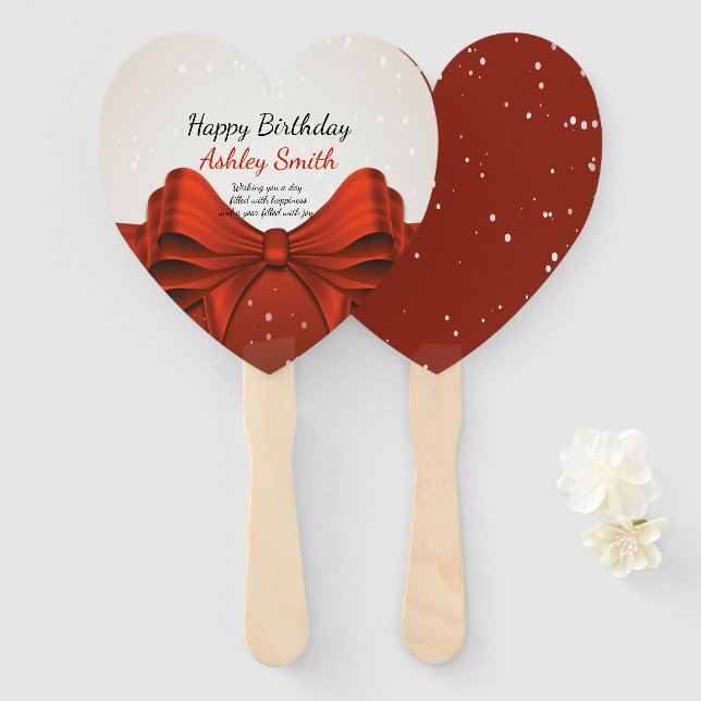 Modern elegant chic red ribbon  sweet 16 hand fan (Front and Back)