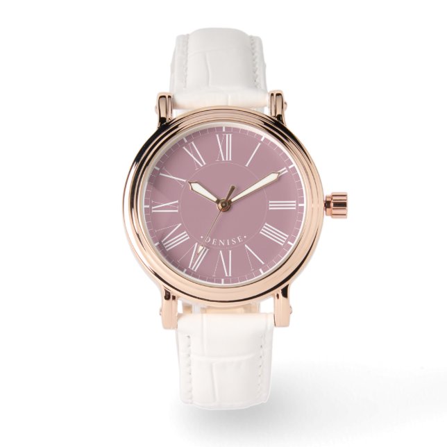 Modern Elegant Chic Roman Numerals Valentine Pink Watch (Front)
