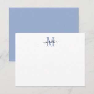 Modern Elegant Chic Script Dusty Blue Monogram  Card