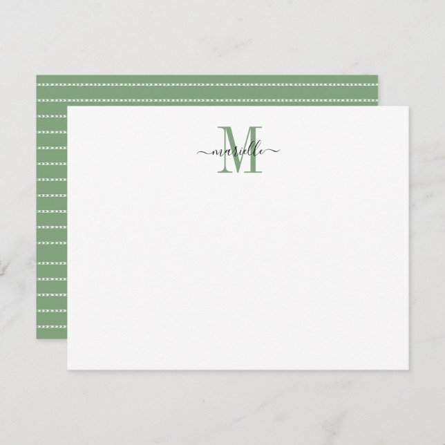 Modern Elegant Chic Script Monogram Green Card (Front/Back)