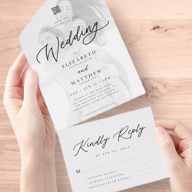 Modern Elegant Chic Simple QR Code Wedding Photo All In One Invitation (Creator Uploaded)