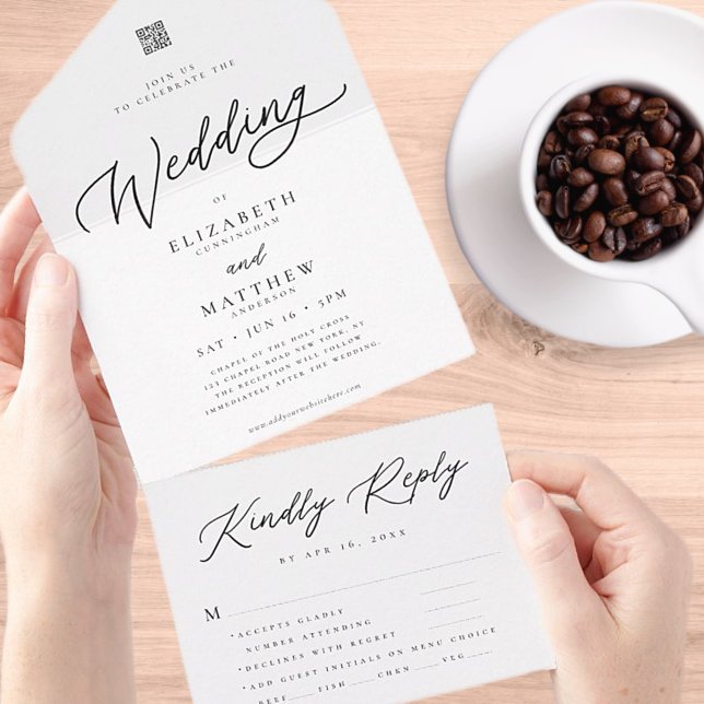 Modern Elegant Chic Simple QR Code Wedding RSVP All In One Invitation (Creator Uploaded)