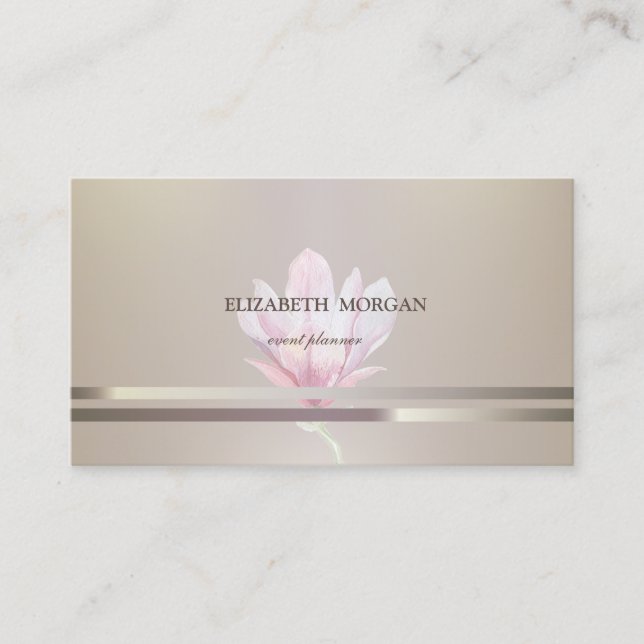 Modern Elegant Chic,Striped,Watercol Magnolia Business Card (Front)