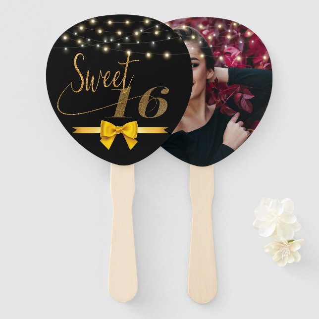 Modern elegant chic sweet 16 hand f hand fan (Front and Back)