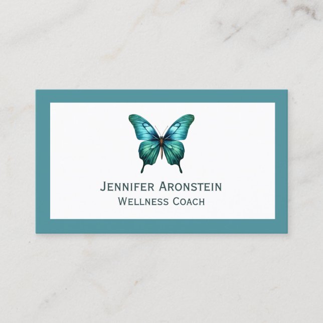 Modern Elegant Chic Teal Butterfly Business Card (Front)