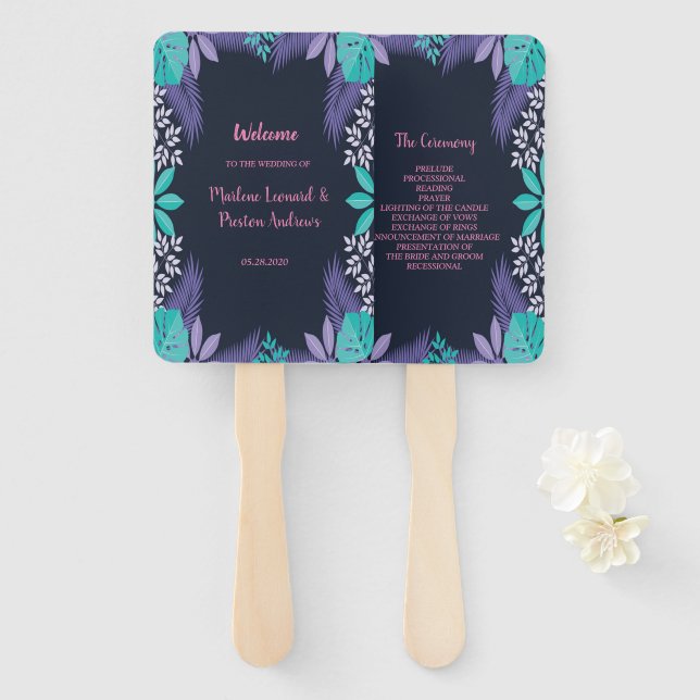 Modern elegant chic Tropical Hand Fan (Front and Back)