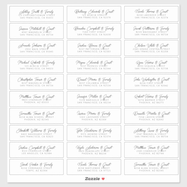 Modern Elegant Chic Wedding Guest Names Address (Sheet)