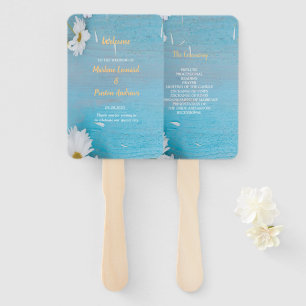 Modern elegant chic white floral with blue hand fan
