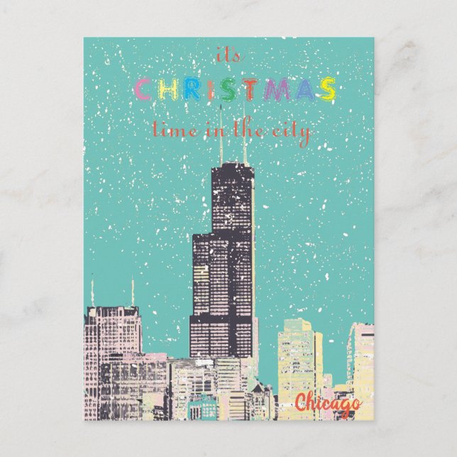 Modern Elegant Chicago City Skyline Greeting Card (Front)