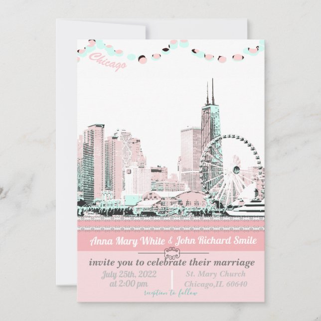 Modern Elegant Chicago Skyline Invitation (Front)