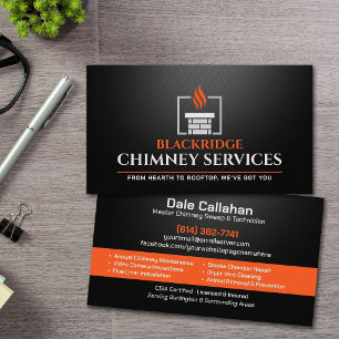 Modern Elegant Chimney Sweep & Fireplace Services Business Card